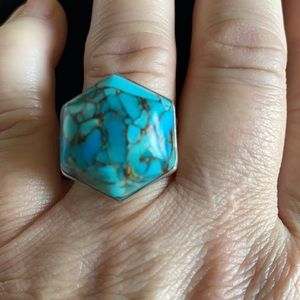 Mine Finds by Jay King Kingman turquoise sterling open shank hexagon ring